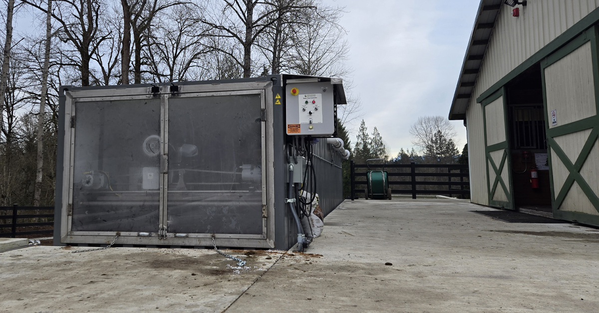 Remington Farms Earth Flow composting system next to horse stable